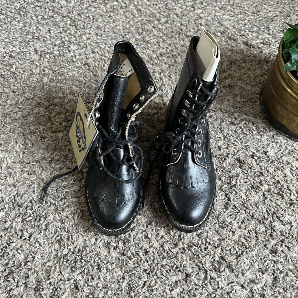 Vintage Buffalo Gap Kids Black Western Boots Kiltie Lace Up Size 10 New